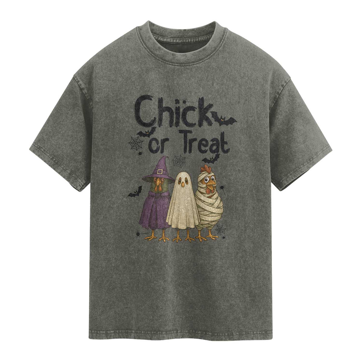 Funny Halloween Chicken Washed Cotton T-Shirt Chick Or Treat Spooky Gift