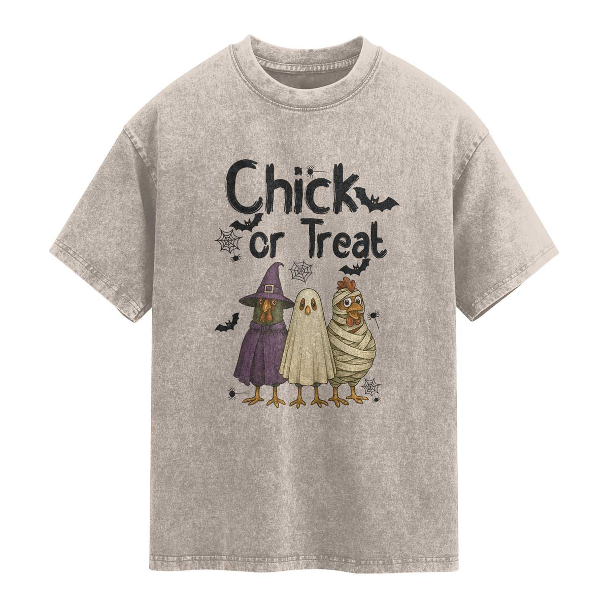 Funny Halloween Chicken Washed Cotton T-Shirt Chick Or Treat Spooky Gift