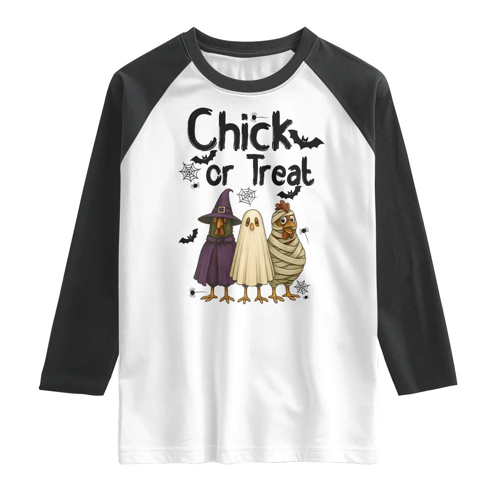 Funny Halloween Chicken Raglan Shirt Chick Or Treat Spooky Gift TS12 White Black Print Your Wear