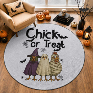 Funny Halloween Chicken Round Rug Chick Or Treat Spooky Gift
