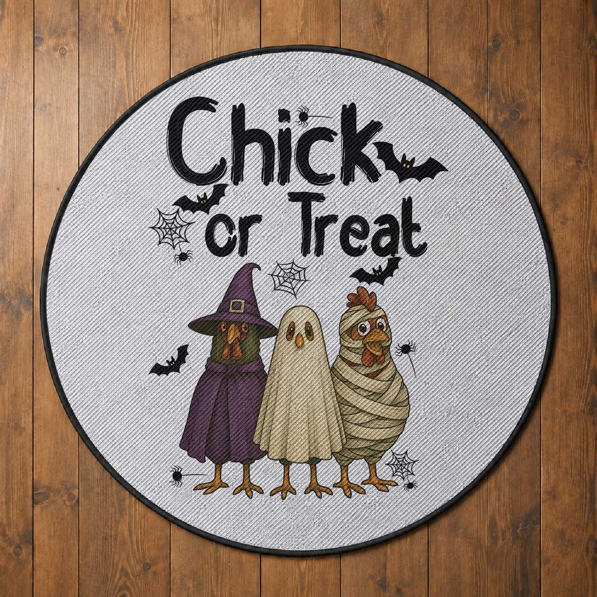 Funny Halloween Chicken Round Rug Chick Or Treat Spooky Gift
