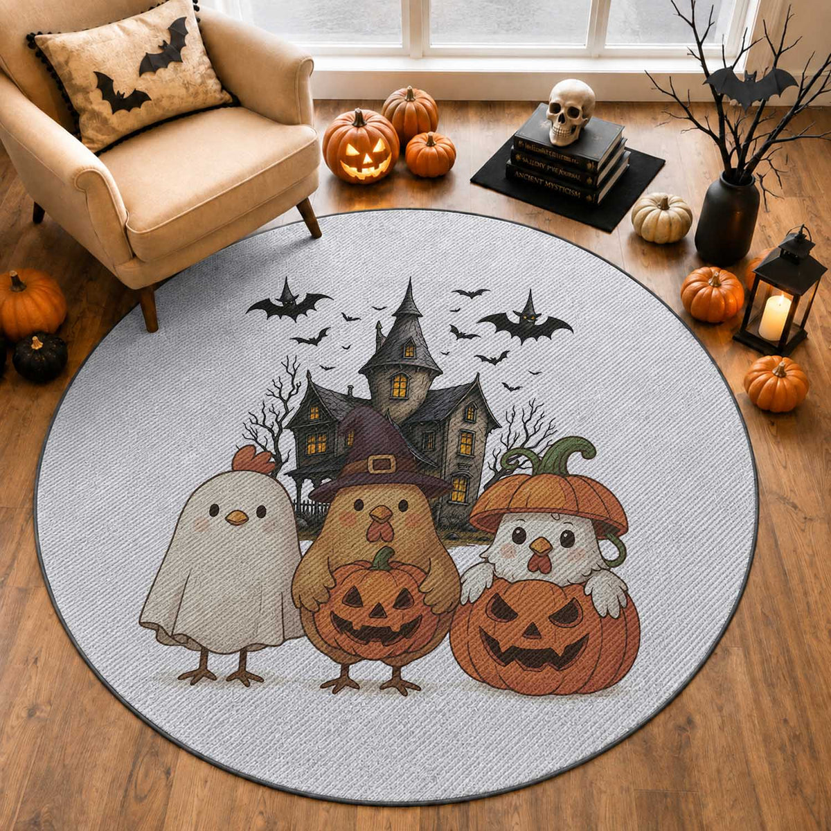 Halloween Chicken Cosplay Round Rug Funny Farm Life Gift