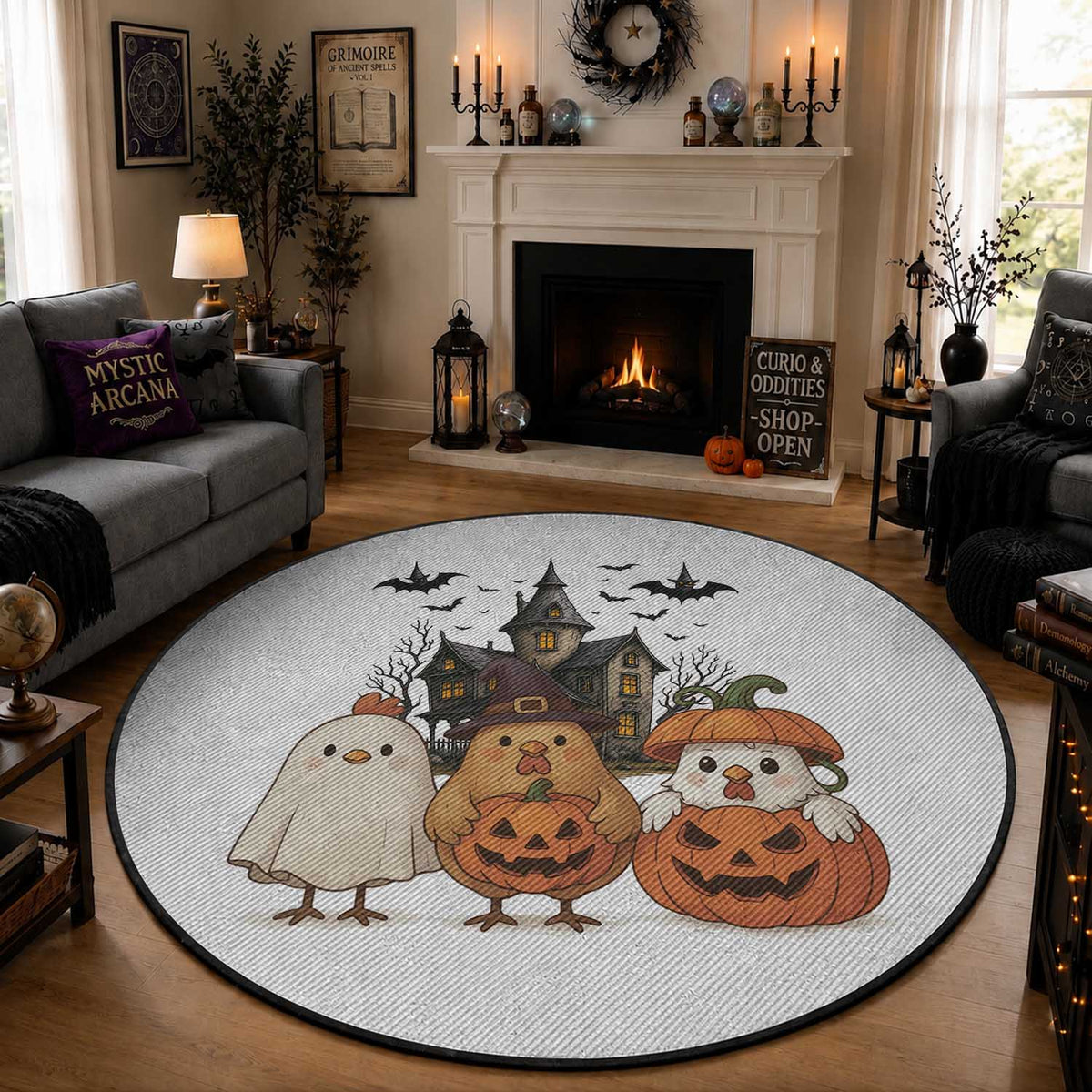 Halloween Chicken Cosplay Round Rug Funny Farm Life Gift