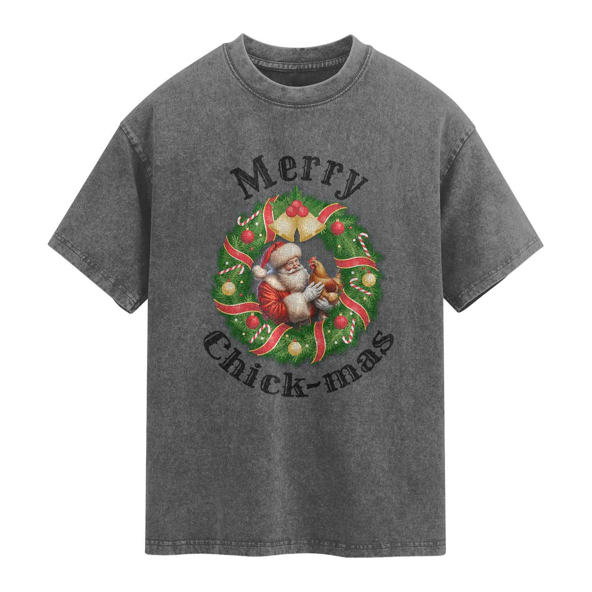 Funny Christmas Chicken Lovers Washed Cotton T-Shirt Merry Chickmas Santa Gift