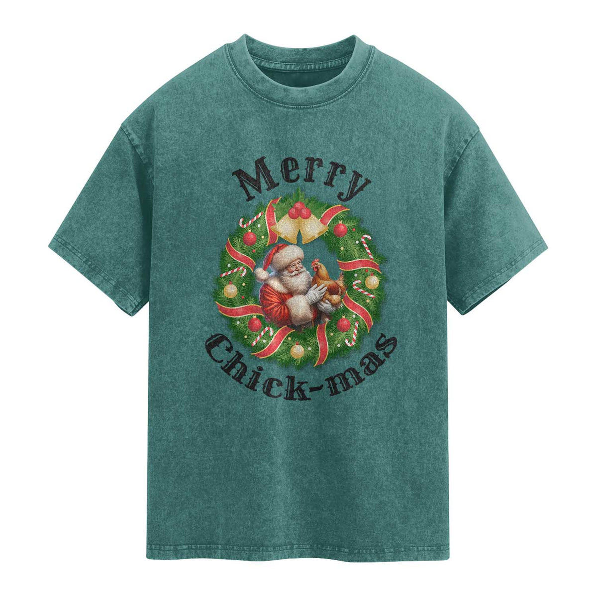 Funny Christmas Chicken Lovers Washed Cotton T-Shirt Merry Chickmas Santa Gift