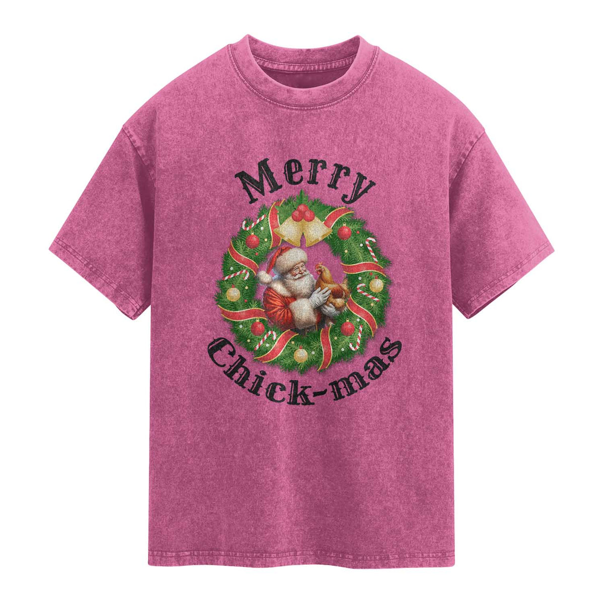Funny Christmas Chicken Lovers Washed Cotton T-Shirt Merry Chickmas Santa Gift