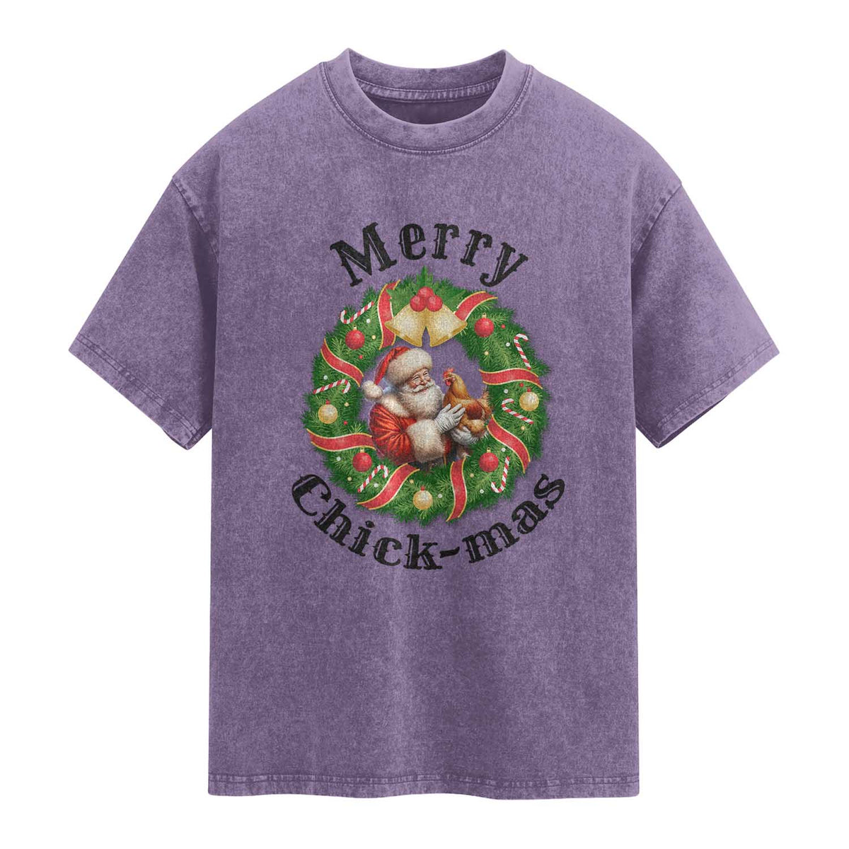 Funny Christmas Chicken Lovers Washed Cotton T-Shirt Merry Chickmas Santa Gift