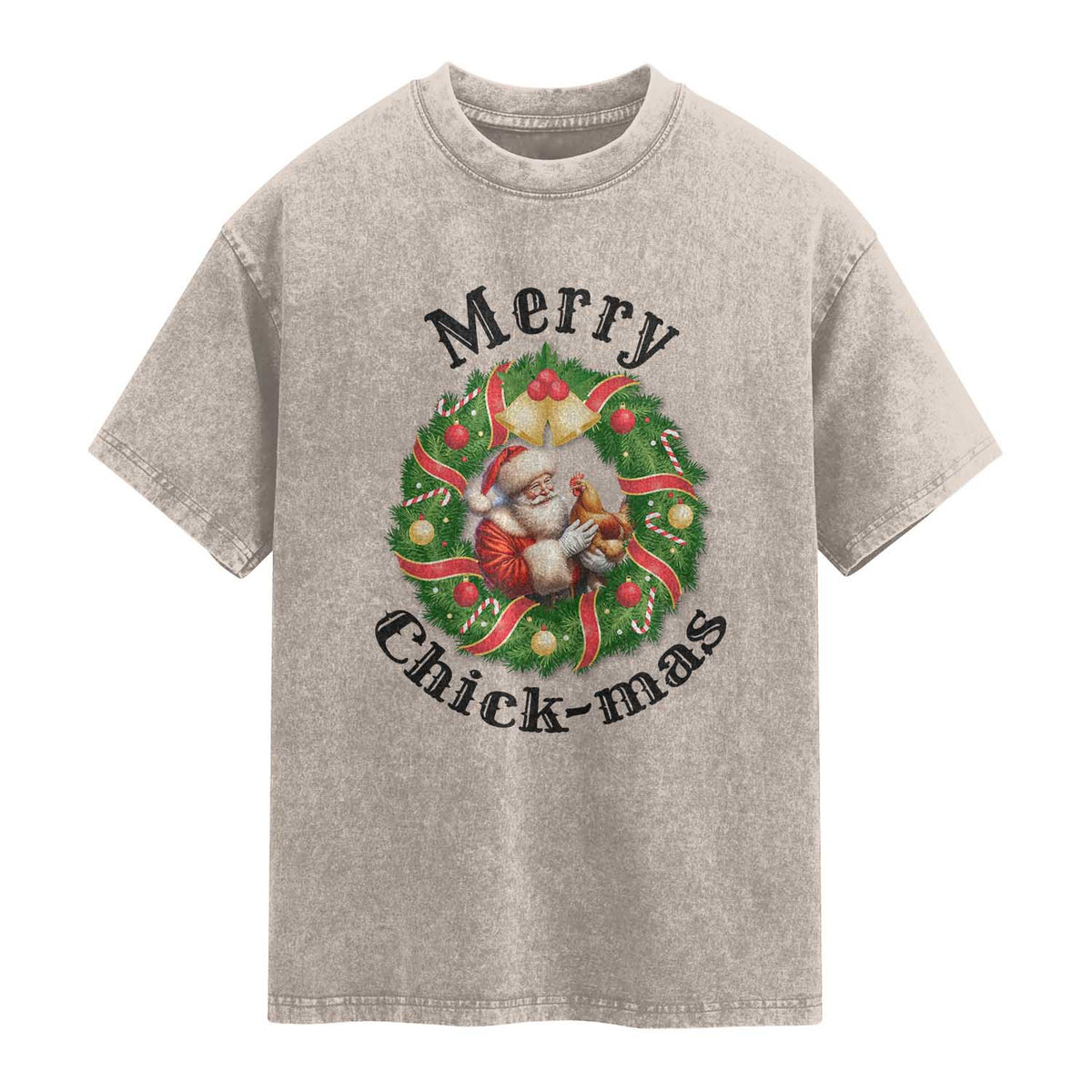 Funny Christmas Chicken Lovers Washed Cotton T-Shirt Merry Chickmas Santa Gift