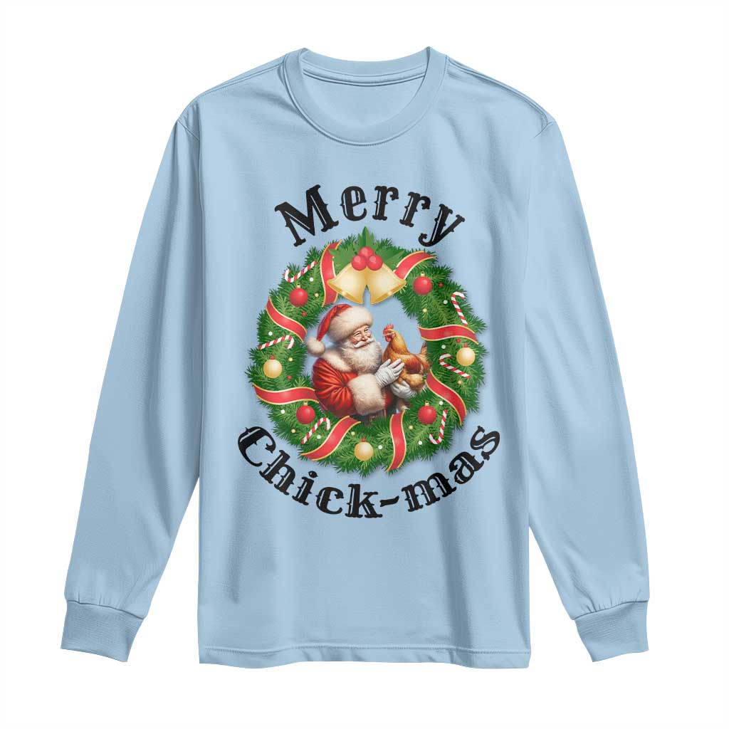 Funny Christmas Chicken Lovers Long Sleeve Shirt Merry Chickmas Santa Gift TS12 Light Blue Print Your Wear