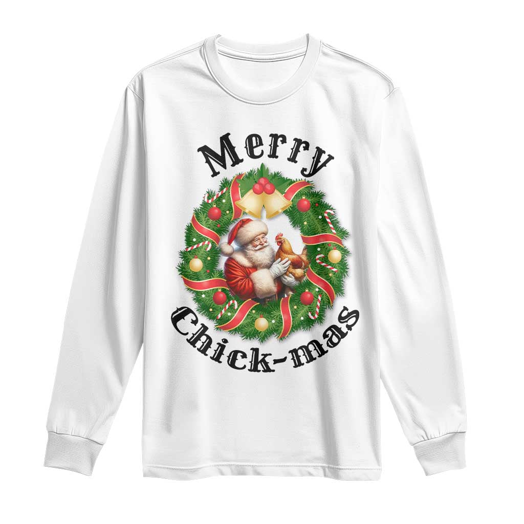 Funny Christmas Chicken Lovers Long Sleeve Shirt Merry Chickmas Santa Gift TS12 White Print Your Wear