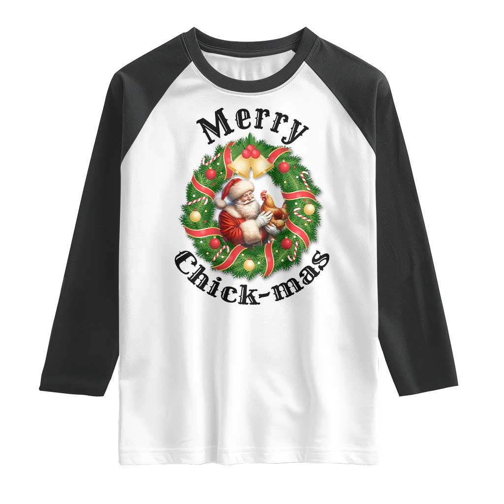 Funny Christmas Chicken Lovers Raglan Shirt Merry Chickmas Santa Gift TS12 White Black Print Your Wear