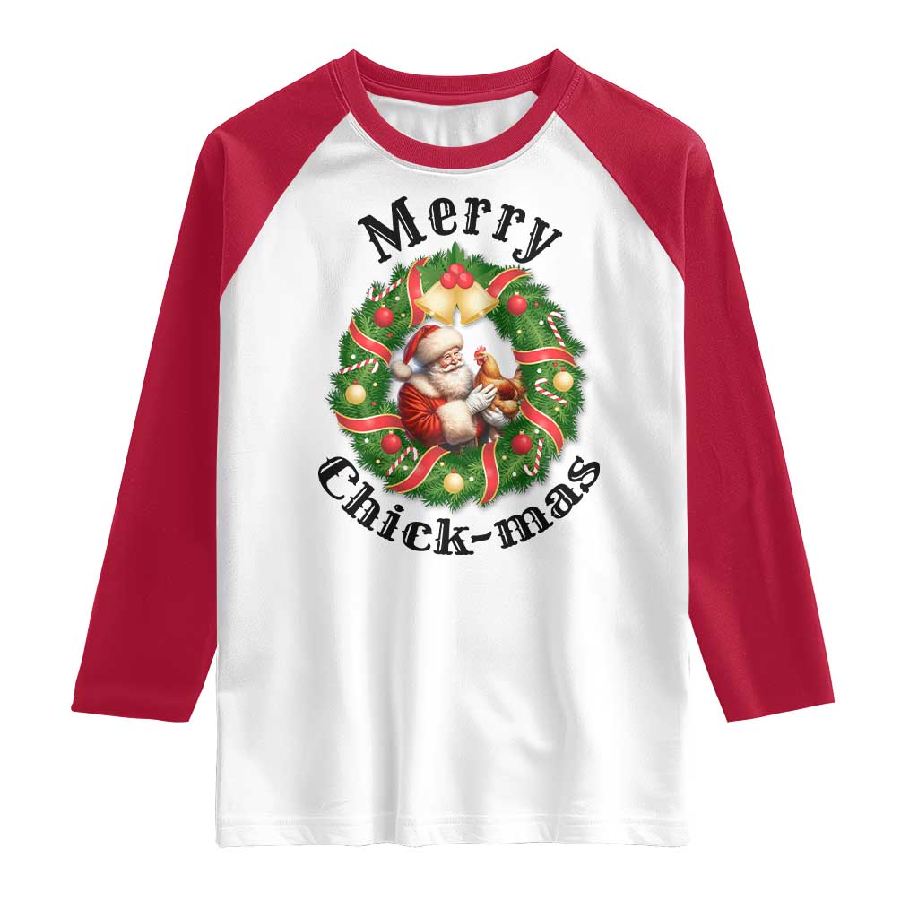 Funny Christmas Chicken Lovers Raglan Shirt Merry Chickmas Santa Gift TS12 White Red Print Your Wear