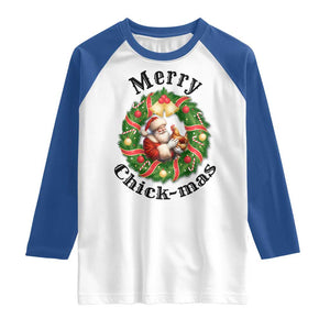 Funny Christmas Chicken Lovers Raglan Shirt Merry Chickmas Santa Gift TS12 White Royal Print Your Wear