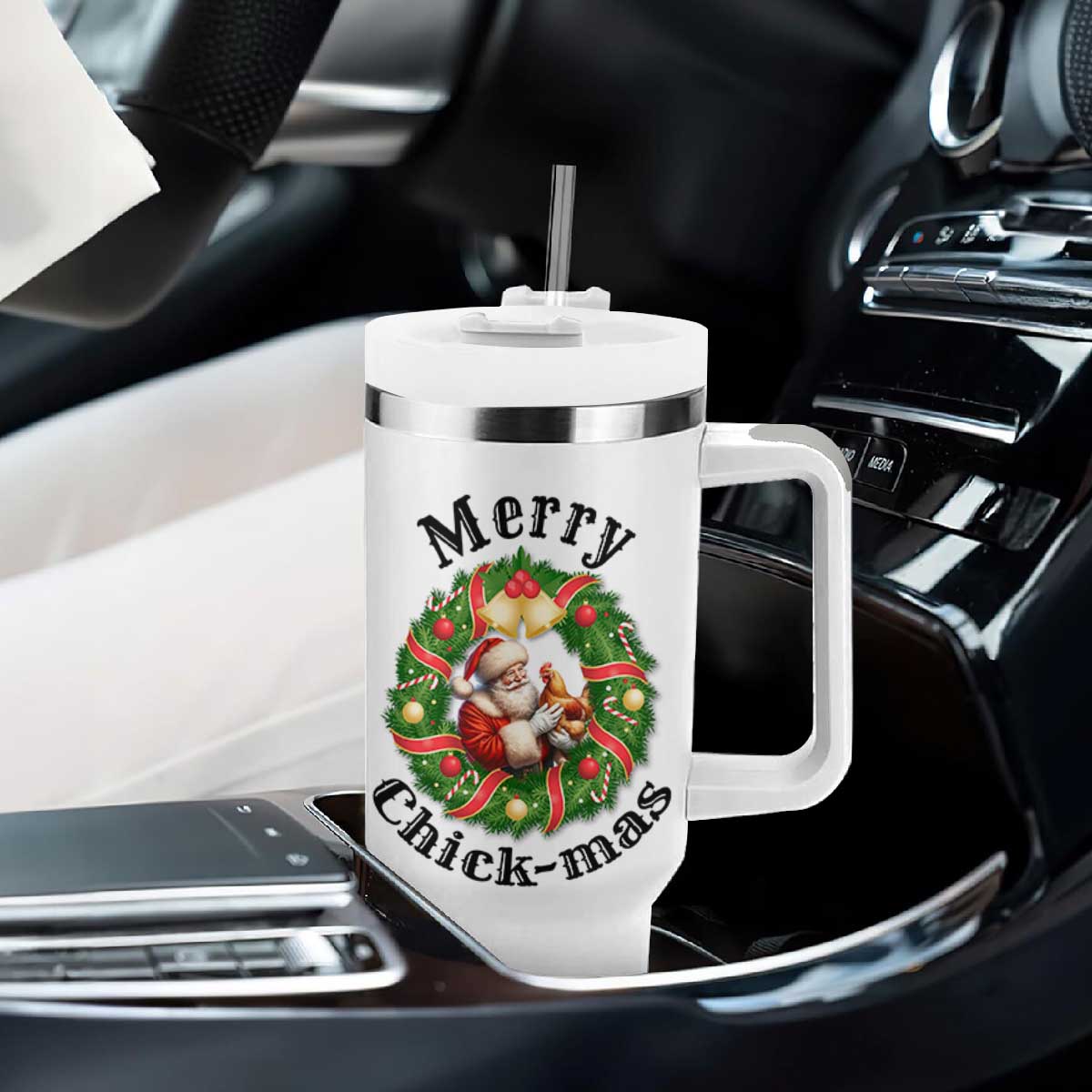 Funny Christmas Chicken Lovers Tumbler With Handle Merry Chickmas Santa Gift TS12 Print Your Wear