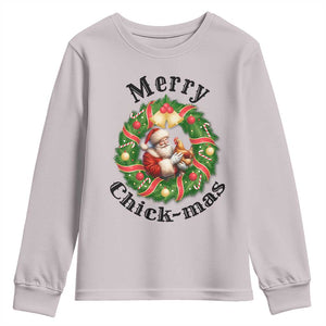 Funny Christmas Chicken Lovers Youth Sweatshirt Merry Chickmas Santa Gift TS12 Ice Gray Print Your Wear