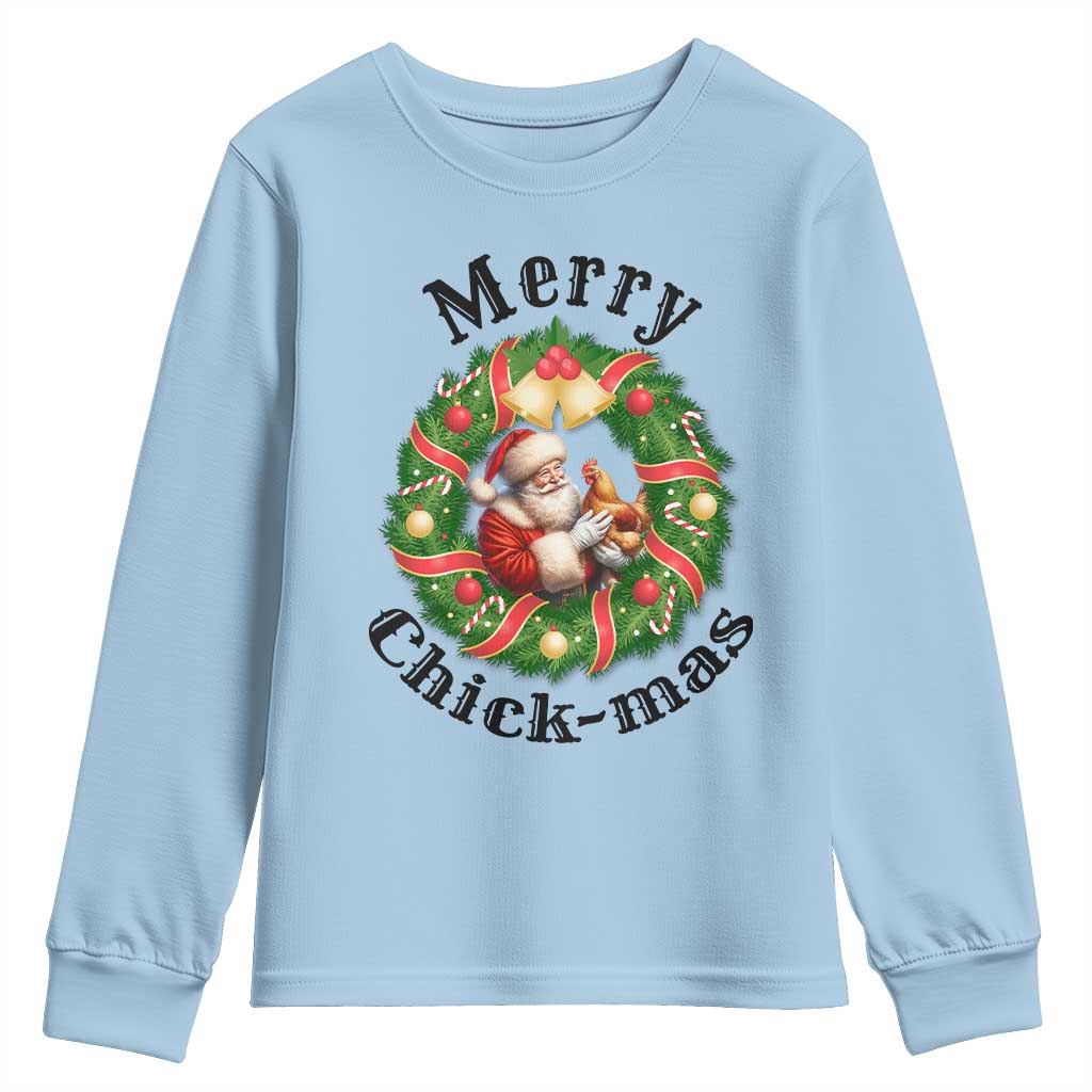 Funny Christmas Chicken Lovers Youth Sweatshirt Merry Chickmas Santa Gift TS12 Light Blue Print Your Wear