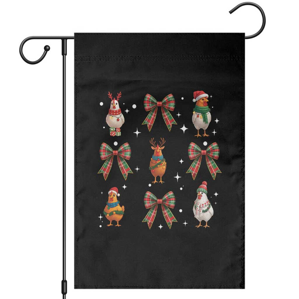 Cute Christmas Chicken With Xmas Coquette Bow Garden Flag TS12 Black Print Your Wear
