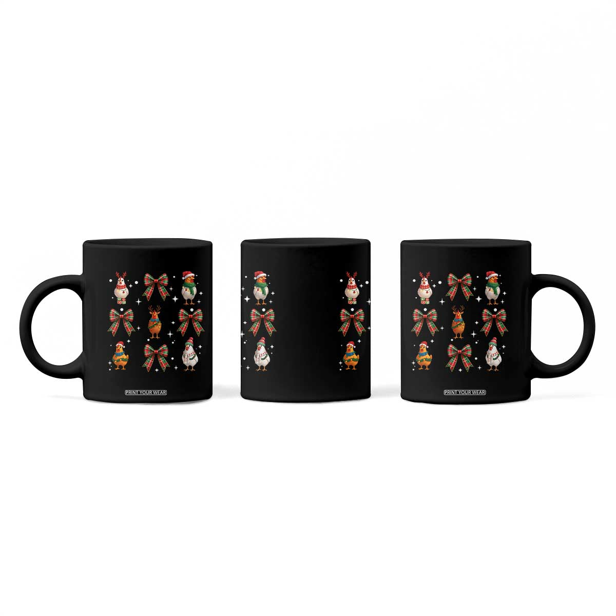 Cute Christmas Chicken With Xmas Coquette Bow Coffee Mug TS12 Print Your Wear