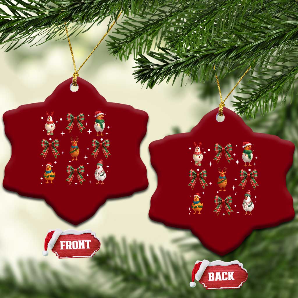 Cute Xmas Chicken With Xmas Coquette Bow Ceramic Ornament TS12 Print Your Wear