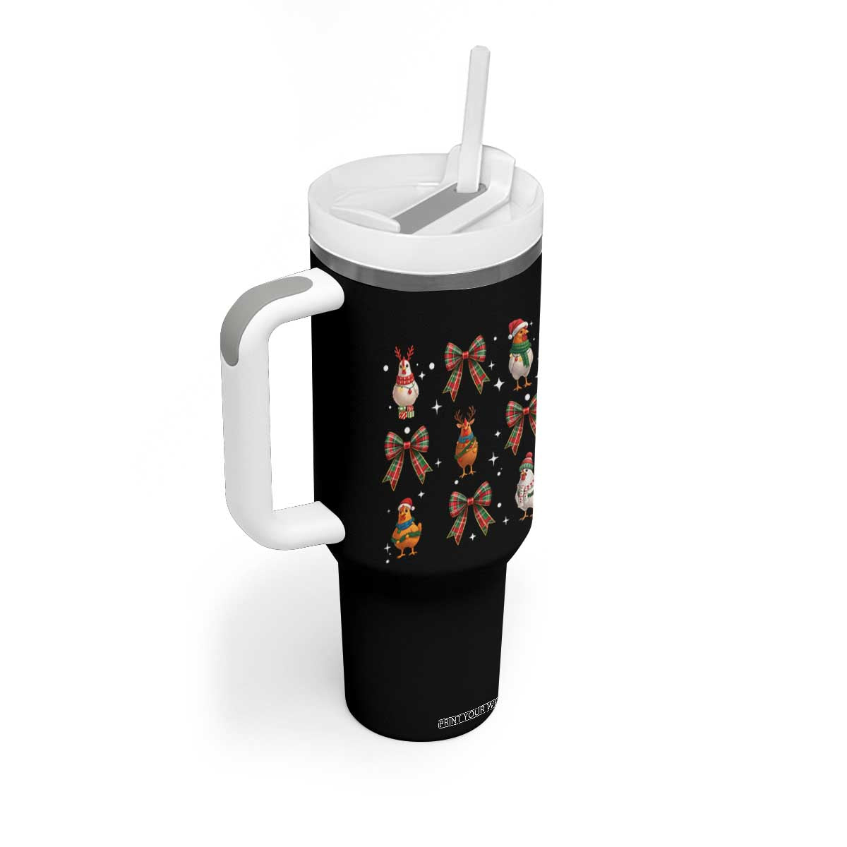 Cute Christmas Chicken With Xmas Coquette Bow Tumbler With Handle TS12 Print Your Wear