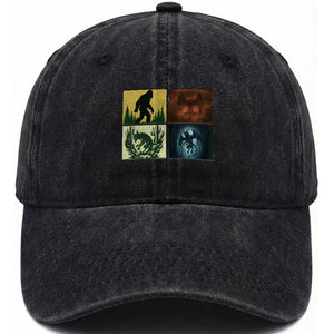 Mothman Bigfoot Chupacabra Jersey Devil Washed Cotton Baseball Cap Cryptid Legends Gift TS12 Washed Cap Universal Fit Black Print Your Wear