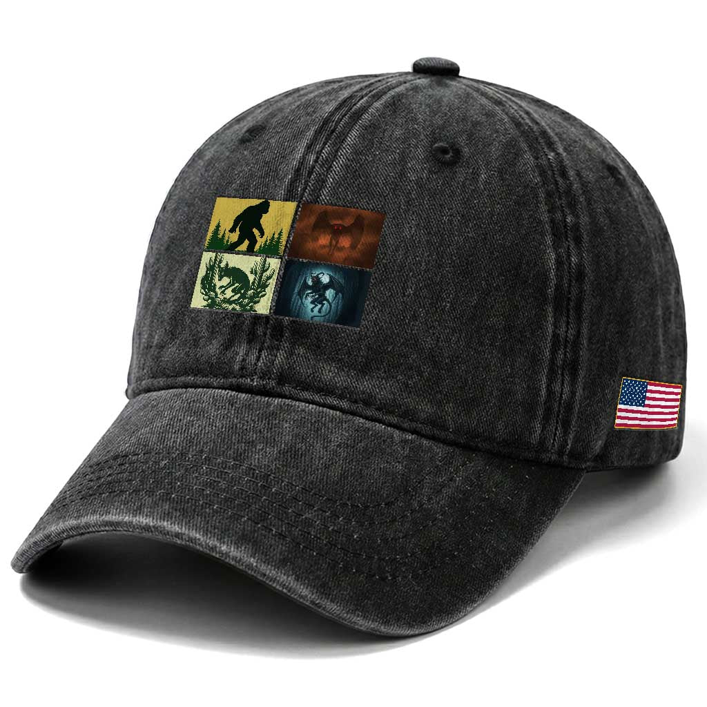 Mothman Bigfoot Chupacabra Jersey Devil Washed Cotton Baseball Cap Cryptid Legends Gift TS12 Print Your Wear