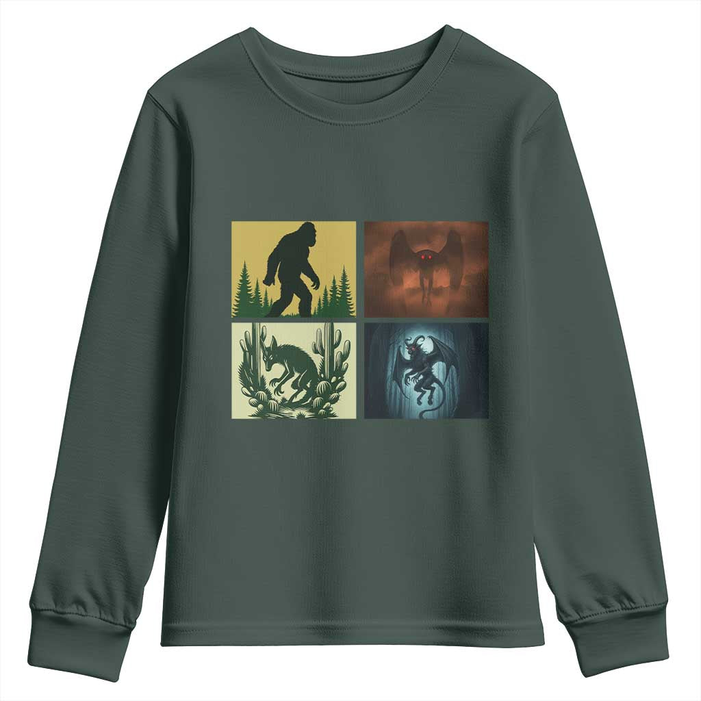 Mothman Bigfoot Chupacabra Jersey Devil Youth Sweatshirt Cryptid Legends Gift TS12 Dark Forest Green Print Your Wear