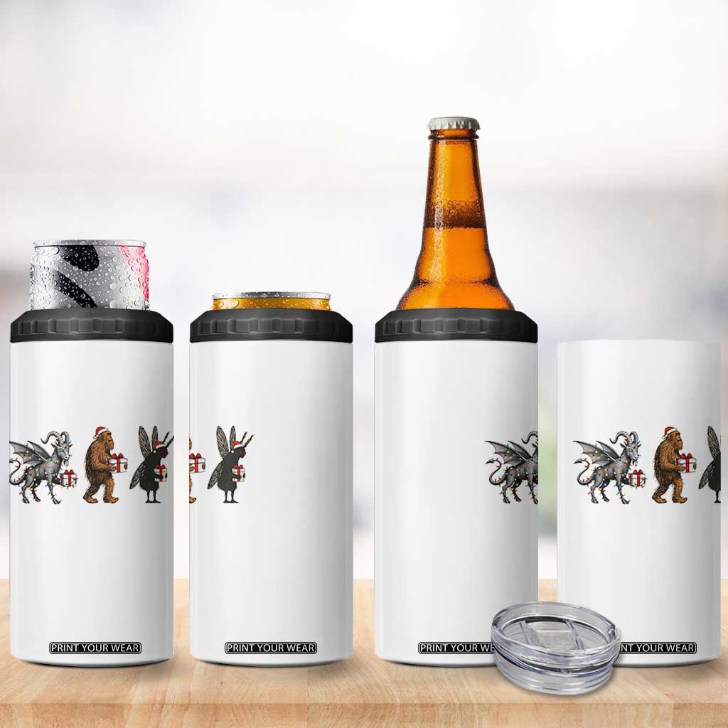Christmas Cryptid Gift 4 in 1 Can Cooler Tumbler Bigfoot Jersey Devil Mothman Santa TS12 Print Your Wear