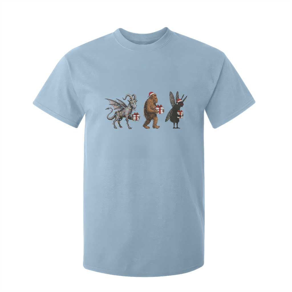 Christmas Cryptid Gift T Shirt For Kid Bigfoot Jersey Devil Mothman Santa TS12 Light Blue Print Your Wear