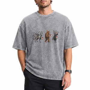 Christmas Cryptid Gift Washed Cotton T-Shirt Bigfoot Jersey Devil Mothman Santa