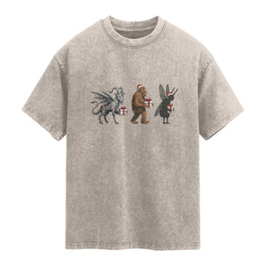 Christmas Cryptid Gift Washed Cotton T-Shirt Bigfoot Jersey Devil Mothman Santa