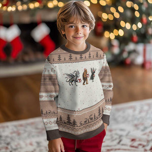 Christmas Cryptid Gift Ugly Christmas Sweater Bigfoot Jersey Devil Mothman Santa TS12 Mocha Mousse Print Your Wear