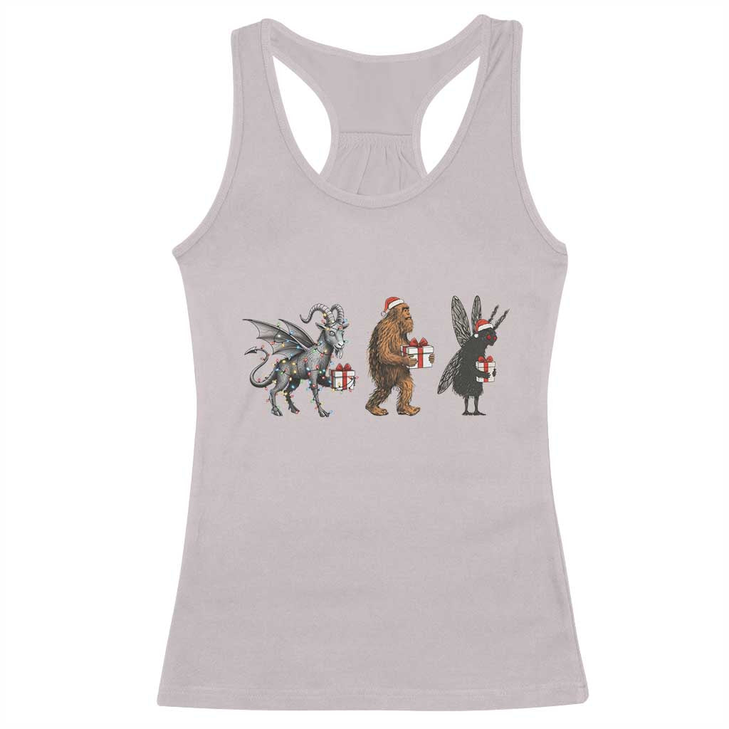 Christmas Cryptid Gift Racerback Tank Top Bigfoot Jersey Devil Mothman Santa TS12 Ice Gray Print Your Wear