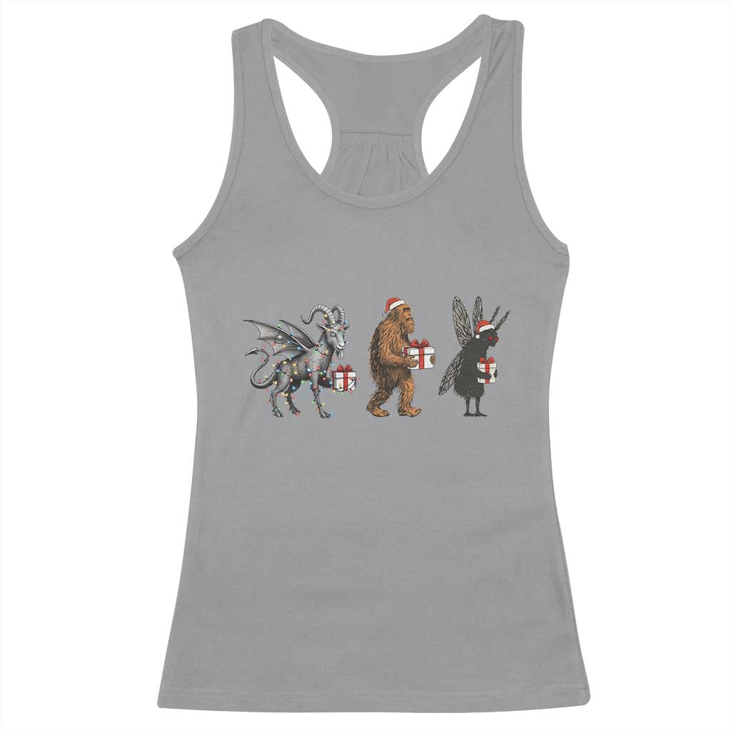 Christmas Cryptid Gift Racerback Tank Top Bigfoot Jersey Devil Mothman Santa TS12 Sport Gray Print Your Wear