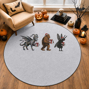 Christmas Cryptid Gift Round Rug Bigfoot Jersey Devil Mothman Santa
