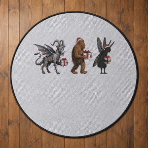 Christmas Cryptid Gift Round Rug Bigfoot Jersey Devil Mothman Santa