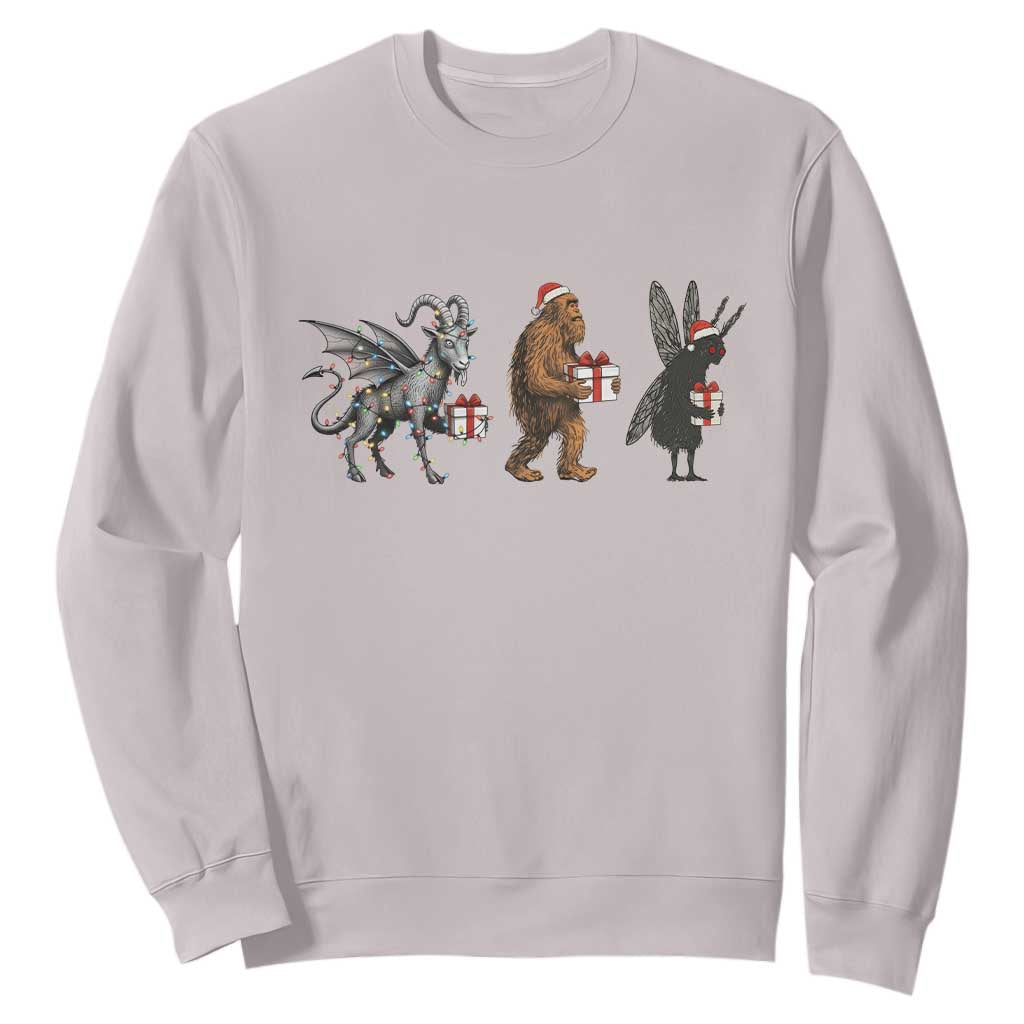 Christmas Cryptid Gift Sweatshirt Bigfoot Jersey Devil Mothman Santa TS12 Ice Gray Print Your Wear