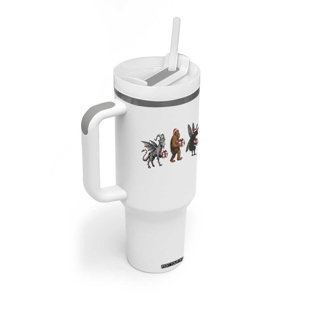 Christmas Cryptid Gift Tumbler With Handle Bigfoot Jersey Devil Mothman Santa TS12 Print Your Wear