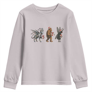 Christmas Cryptid Gift Youth Sweatshirt Bigfoot Jersey Devil Mothman Santa TS12 Ice Gray Print Your Wear