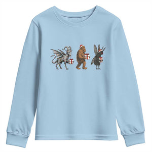 Christmas Cryptid Gift Youth Sweatshirt Bigfoot Jersey Devil Mothman Santa TS12 Light Blue Print Your Wear