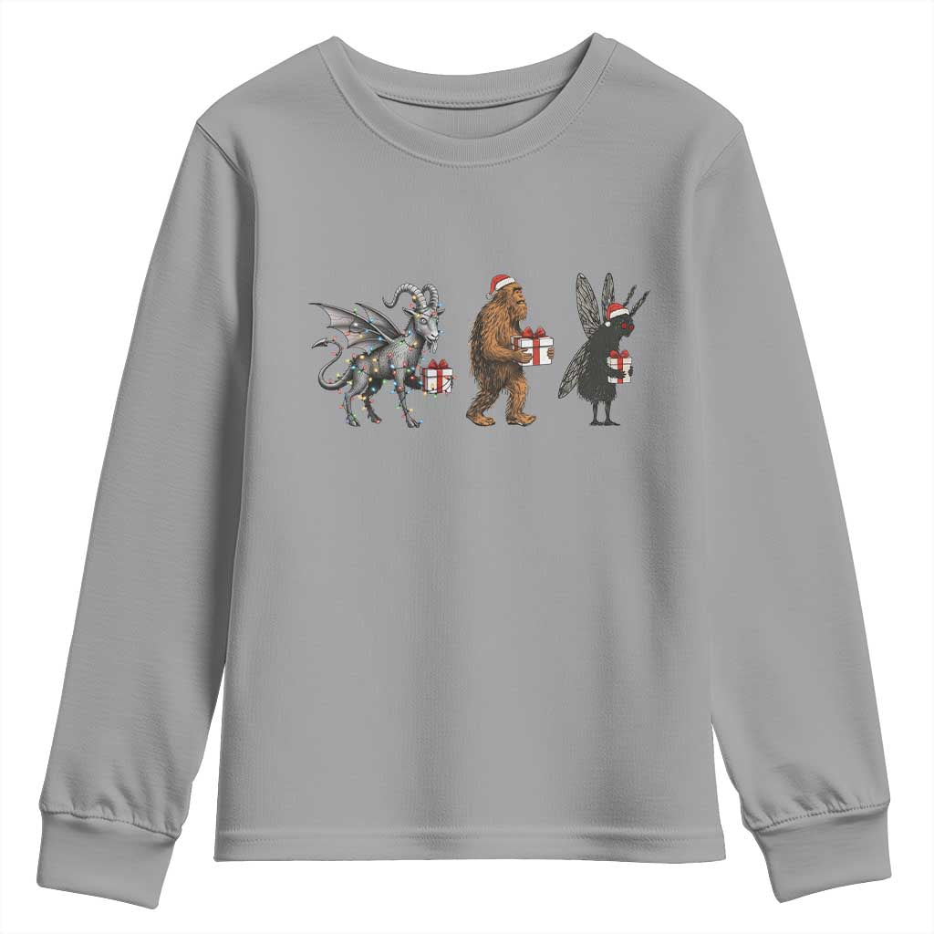 Christmas Cryptid Gift Youth Sweatshirt Bigfoot Jersey Devil Mothman Santa TS12 Sport Gray Print Your Wear