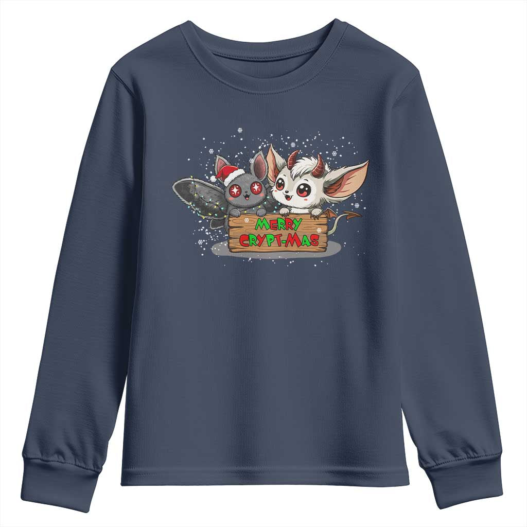 Mothman And Jersey Devil Youth Sweatshirt Merry Cryptmas Funny Holiday Gift TS12 Navy Print Your Wear