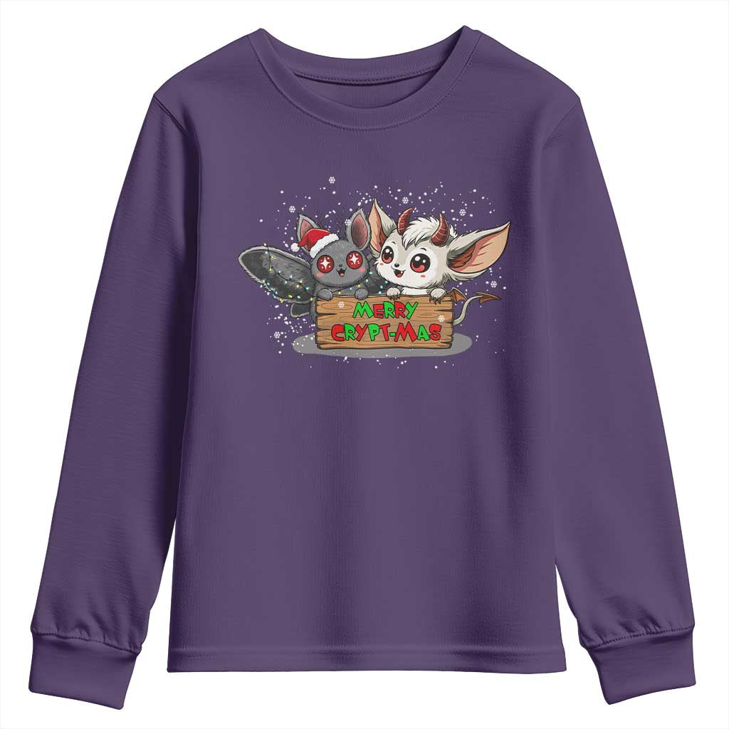 Mothman And Jersey Devil Youth Sweatshirt Merry Cryptmas Funny Holiday Gift TS12 Purple Print Your Wear