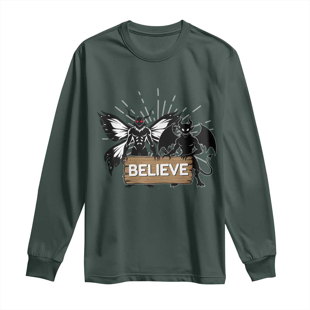 Mothman Jersey Devil Long Sleeve Shirt Believe Cryptid Folklore Gift TS12 Dark Forest Green Print Your Wear