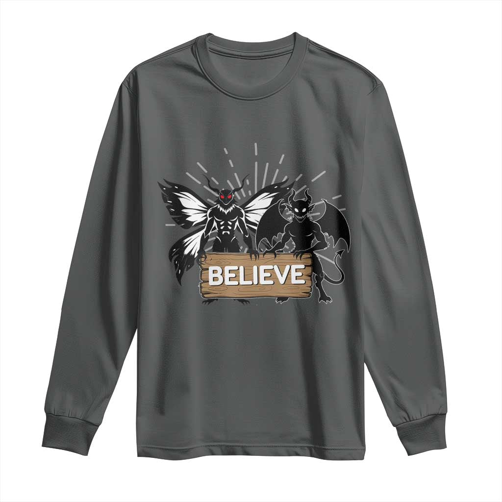 Mothman Jersey Devil Long Sleeve Shirt Believe Cryptid Folklore Gift TS12 Dark Heather Print Your Wear