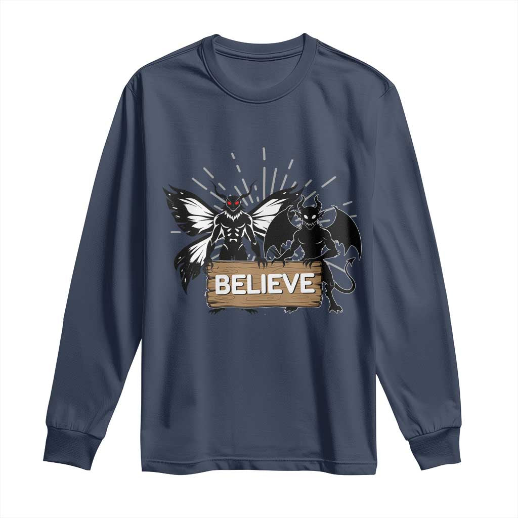Mothman Jersey Devil Long Sleeve Shirt Believe Cryptid Folklore Gift TS12 Navy Print Your Wear