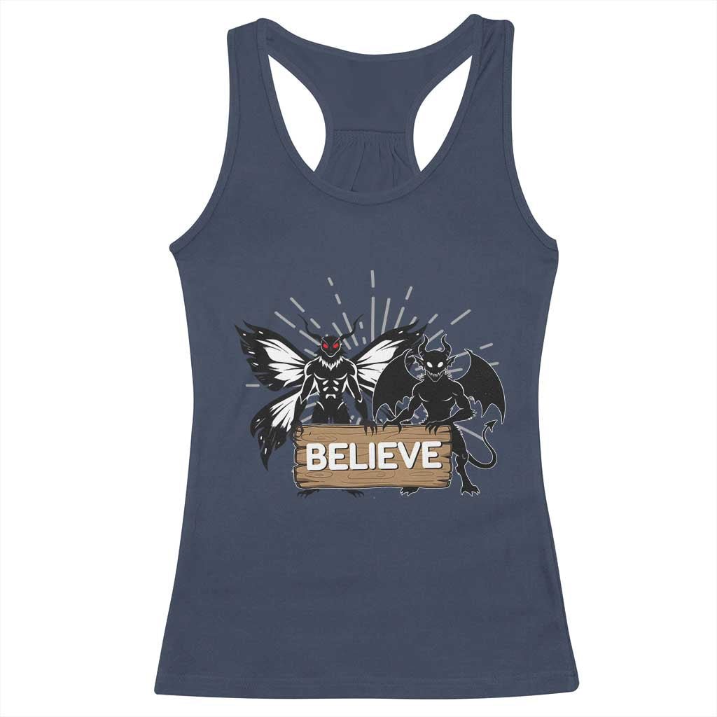 Mothman Jersey Devil Racerback Tank Top Believe Cryptid Folklore Gift TS12 Navy Print Your Wear