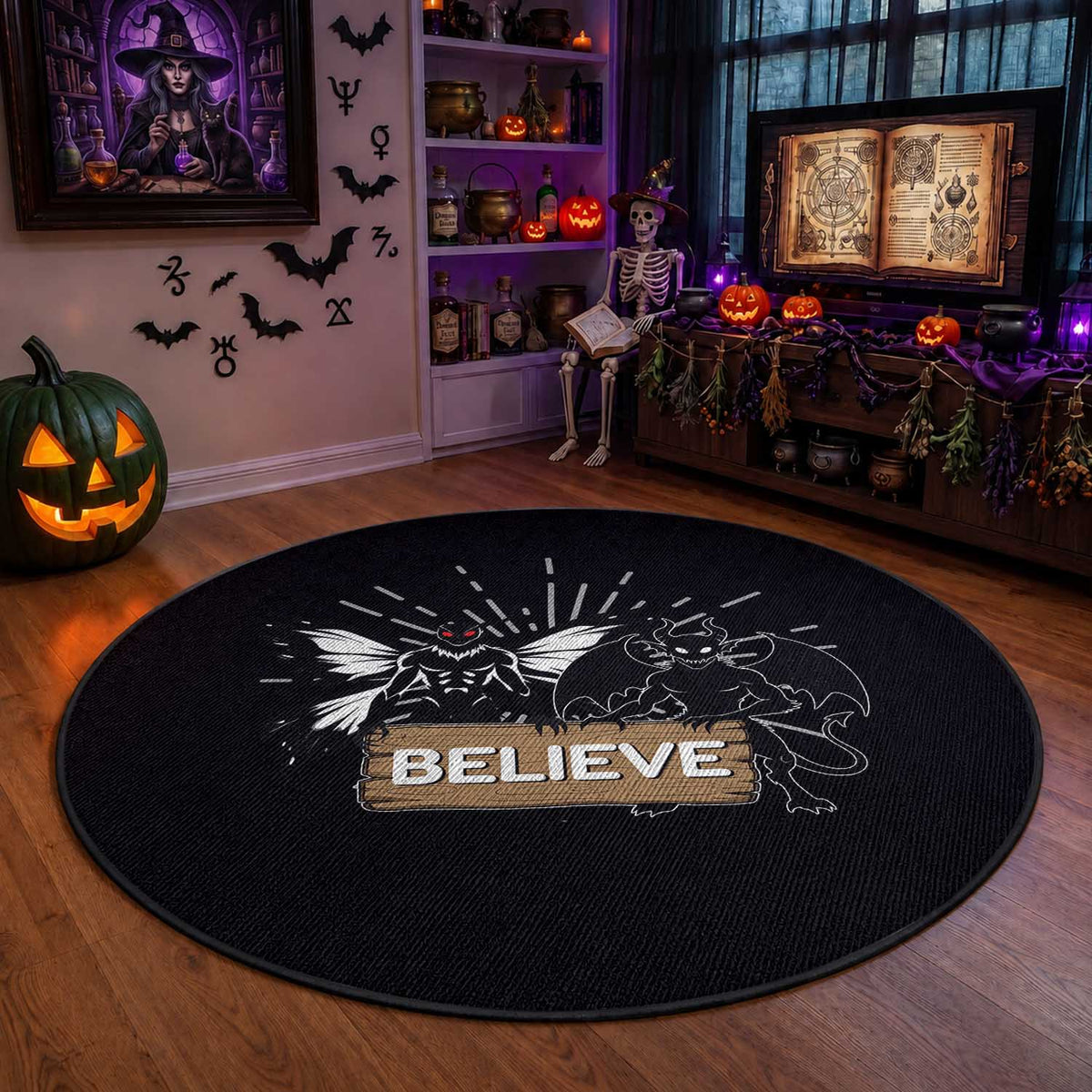 Mothman Jersey Devil Round Rug Believe Cryptid Folklore Gift