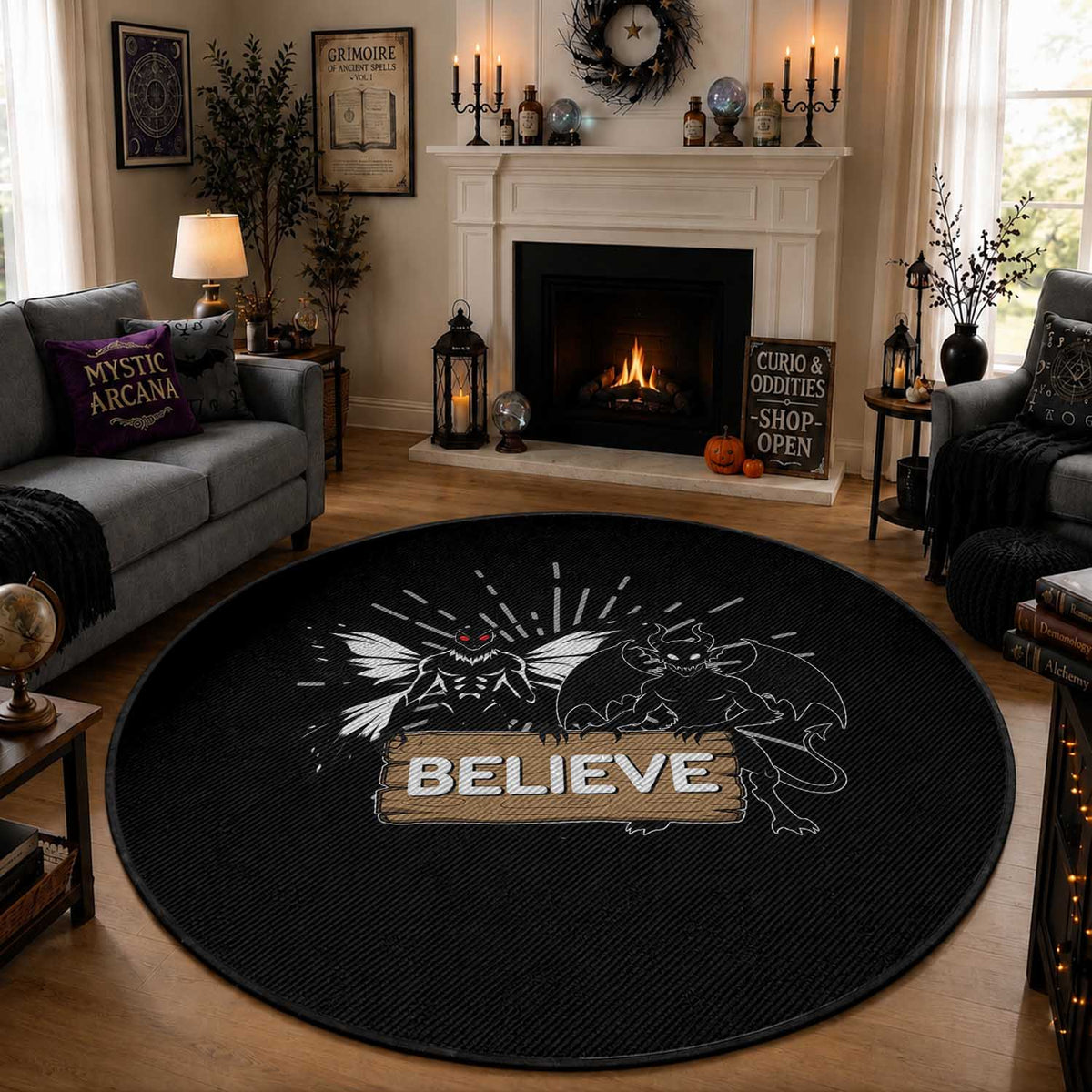 Mothman Jersey Devil Round Rug Believe Cryptid Folklore Gift