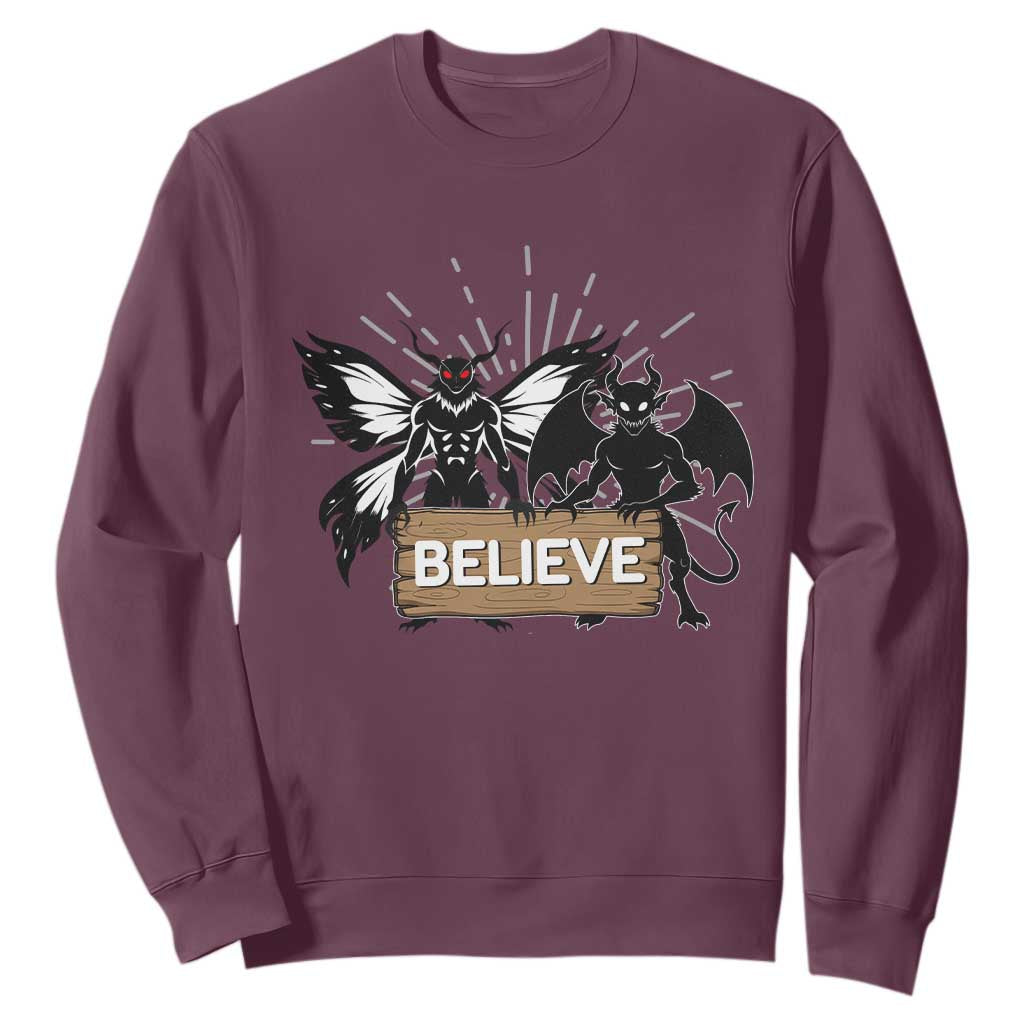 Mothman Jersey Devil Sweatshirt Believe Cryptid Folklore Gift TS12 Maroon Print Your Wear